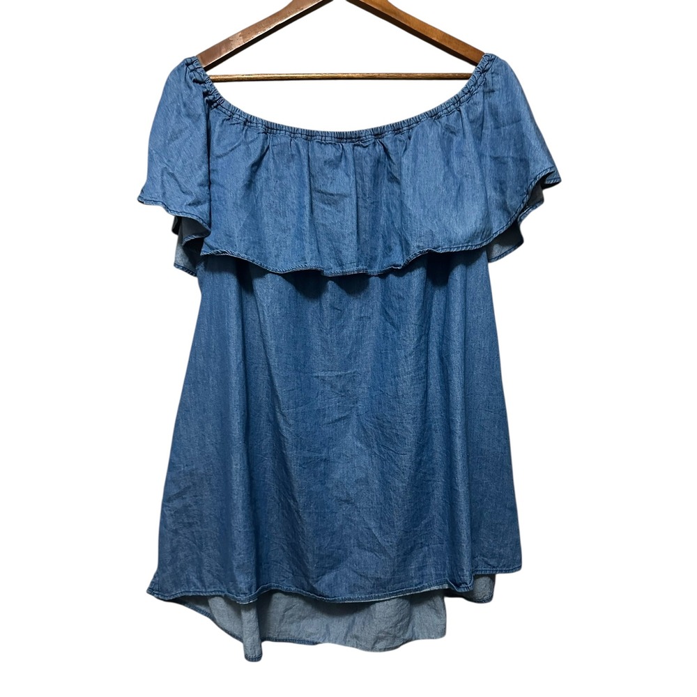 Lane Bryant Women's Denim Off Shoulder Ruffle Layered Bliuse Size 22 24 - Picture 6 of 6